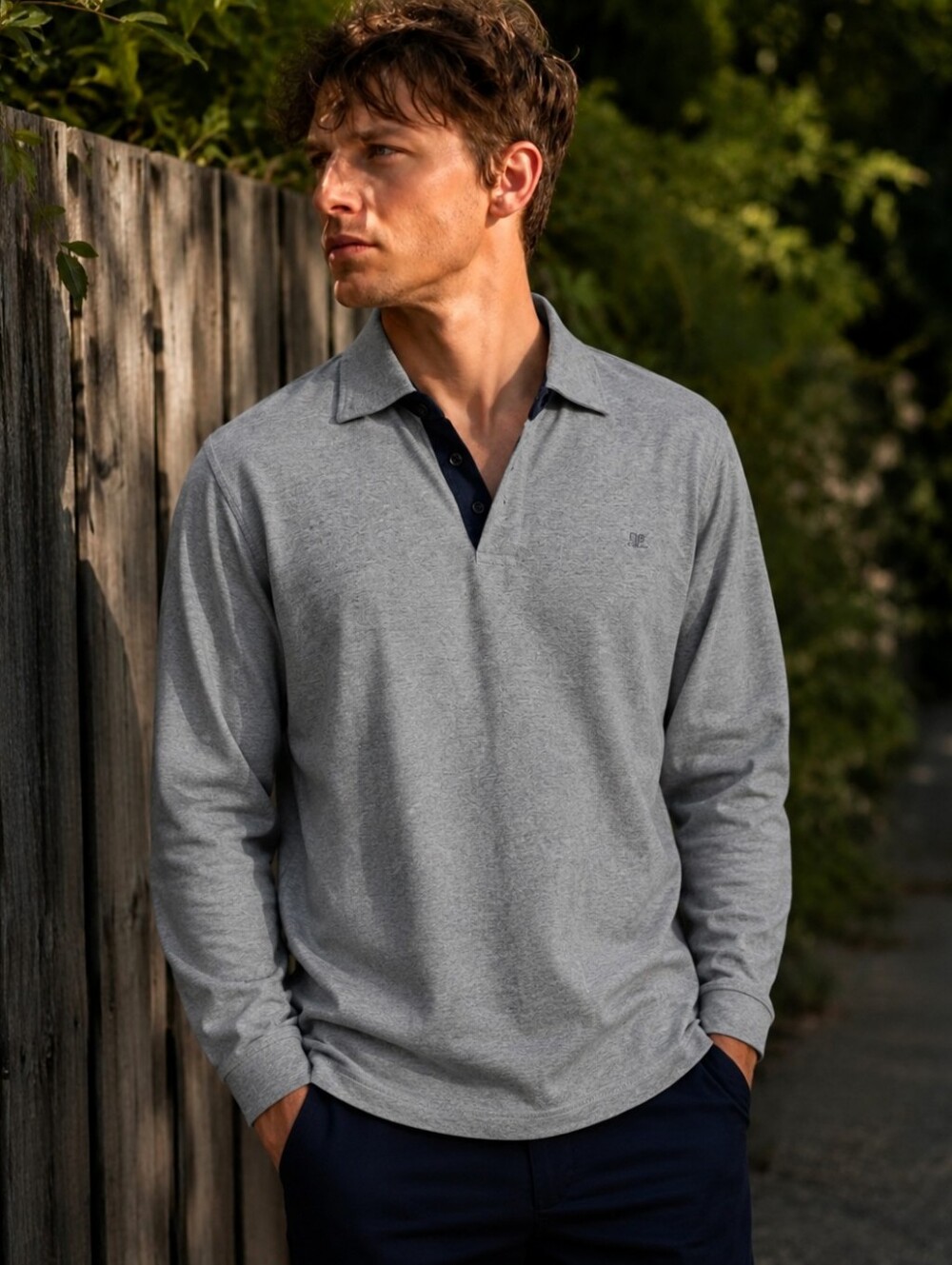 Courreges Men's Long Sleeve Polo Shirt in Gray  , size medium